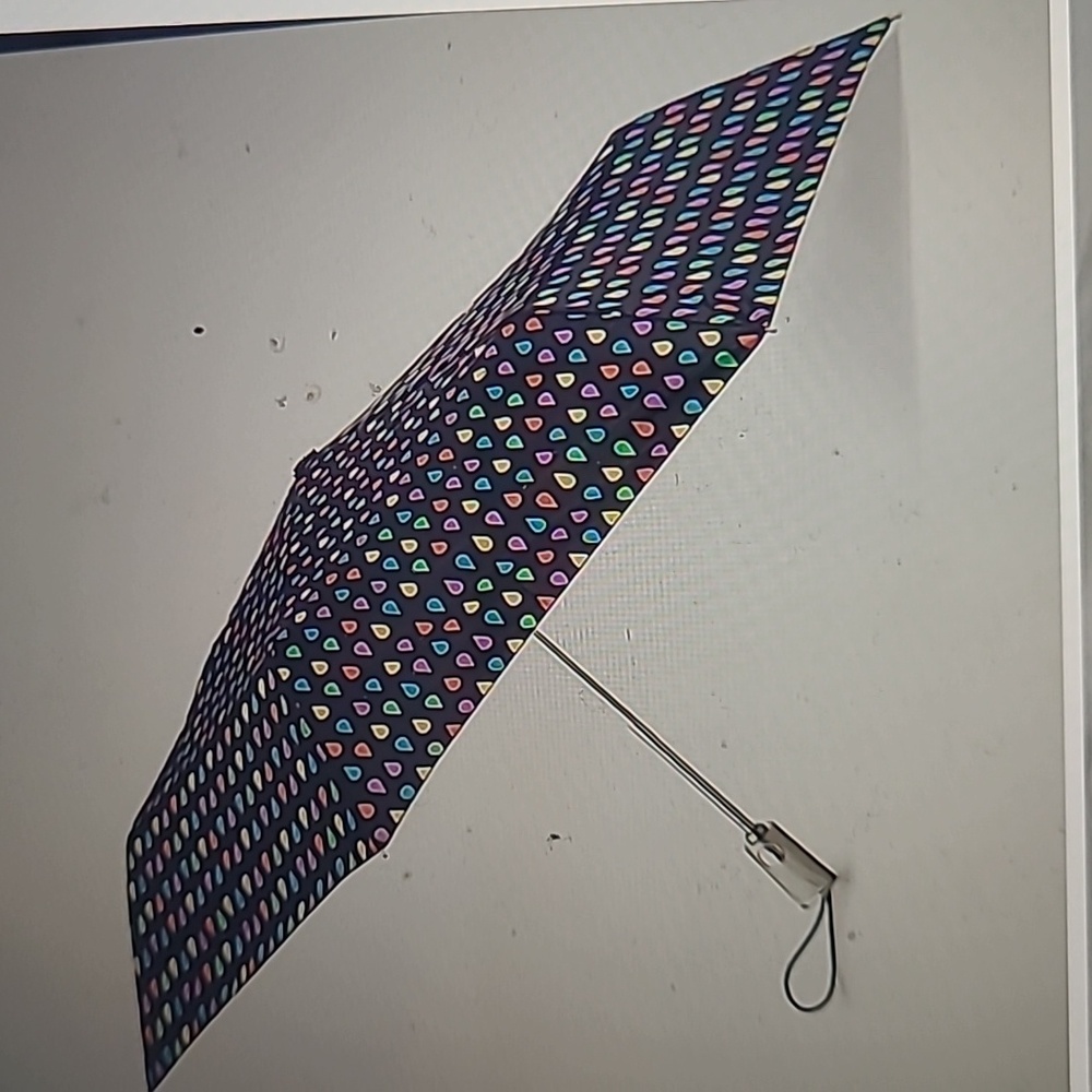 Totes UPF 50 Auto Open & Close Colorful Raindrops Pattern Umbrella